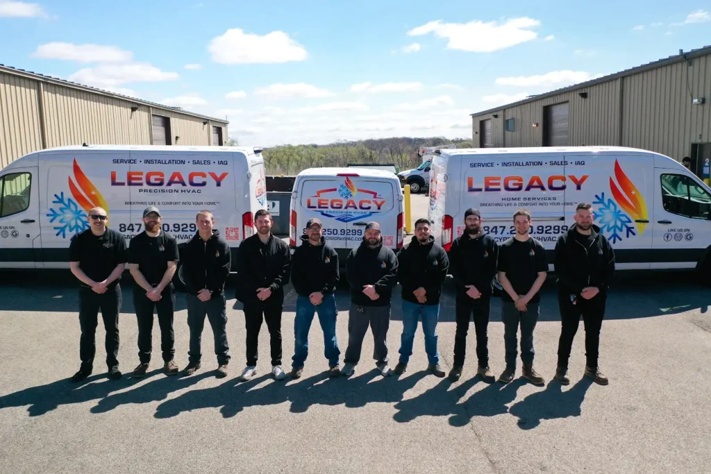 legacy precision team in front of service vans