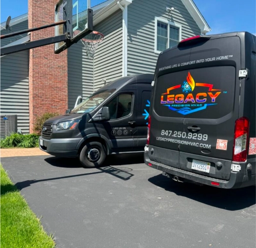 legacy prevision hvac service vans in driveway of house